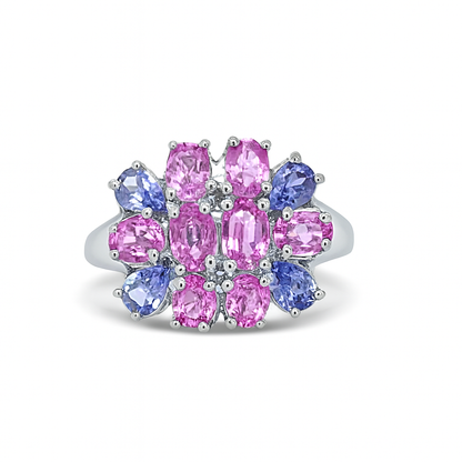 Pink and Purple Oval-Cut White Gold Ring