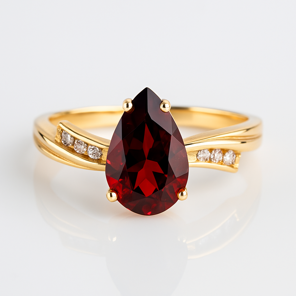 Garnet Pear-Cut Yellow Gold Ring