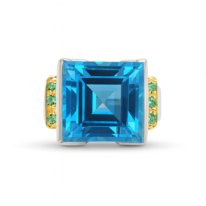 Blue Topaz Square-Cut Birthstone Gold Ring