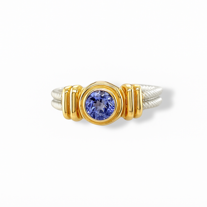Tanzanite Round-Cut Two Tone Gold Ring