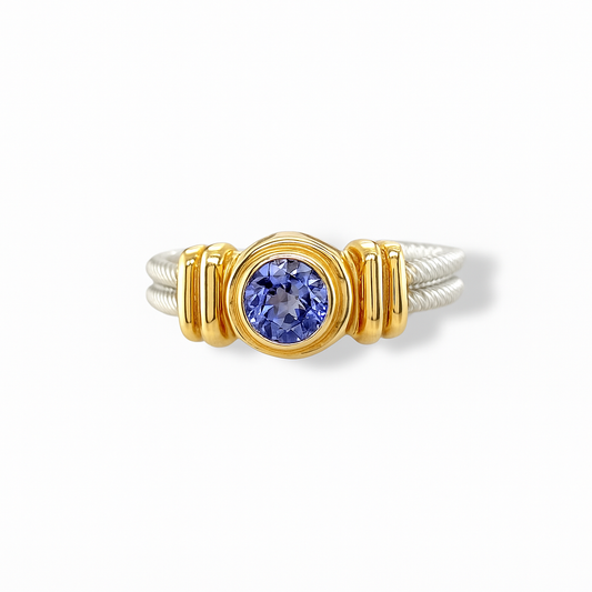 Tanzanite Round-Cut Two Tone Gold Ring