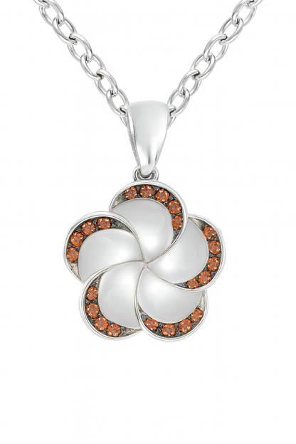 Flower-Style Round-Cut Gemstones White Gold Pendant