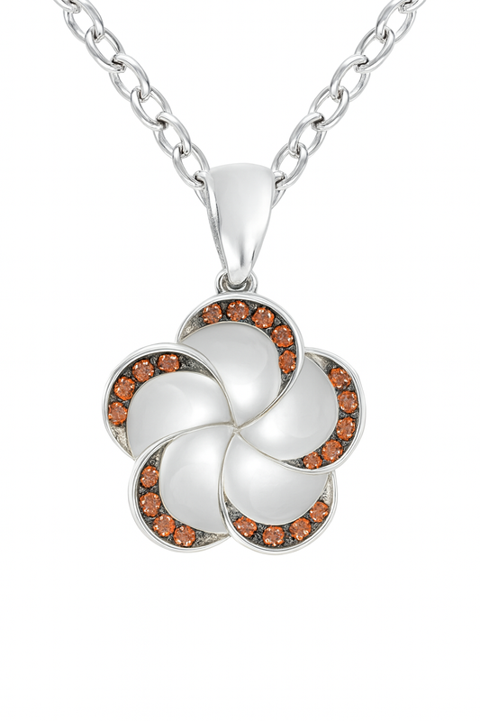 Flower-Style Round-Cut Gemstones White Gold Pendant
