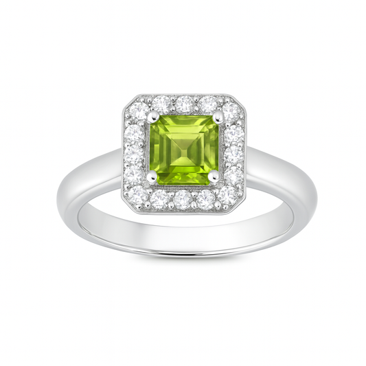 Peridot Square-Cut Gemstone Birthstone Ring