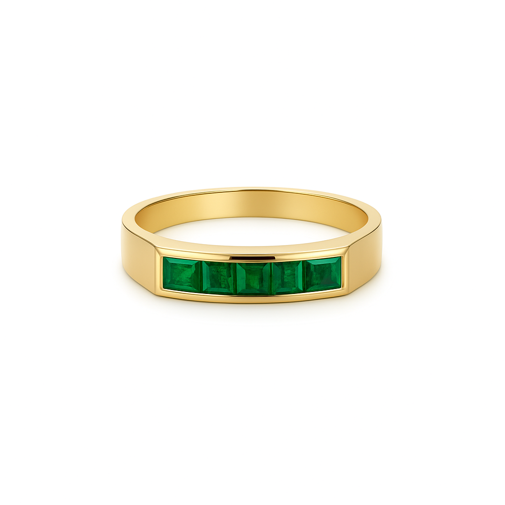 Emeralds Square-Cut Yellow Gold Ring