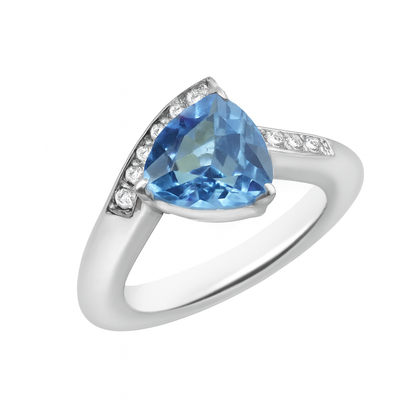 Blue Trillion-Cut Topaz Birthstone Gold Ring