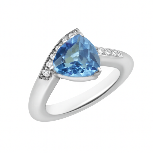Blue Trillion-Cut Topaz Birthstone Gold Ring