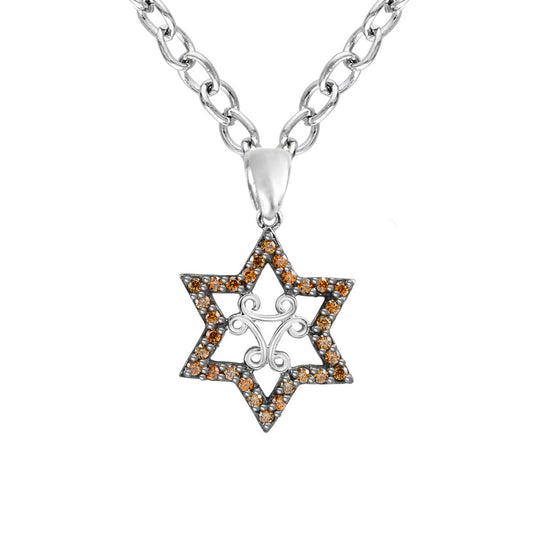 Amber Glow Star of David Diamond Pendant