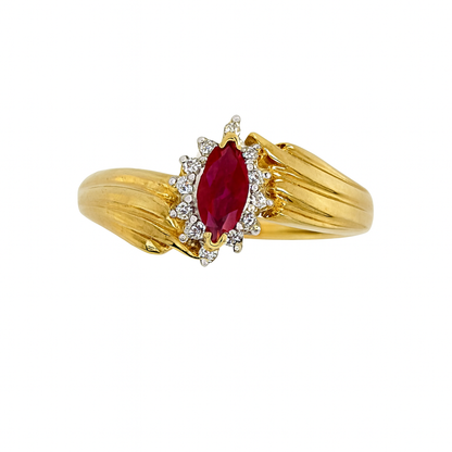 Ruby Marquise-Cut Birthstone Gold Ring