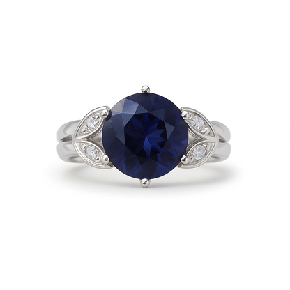 Blue Round-Cut White Gold Ring