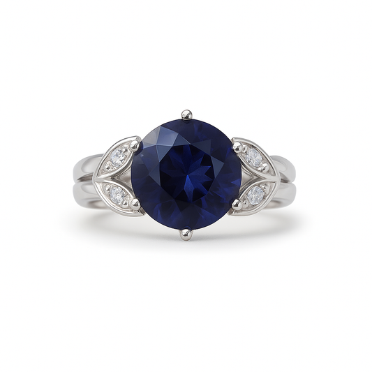 Blue Round-Cut White Gold Ring