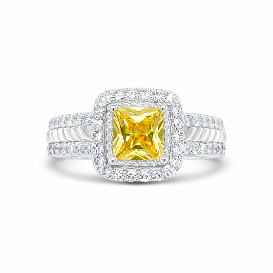 Yellow Diamond Halo Gold Ring