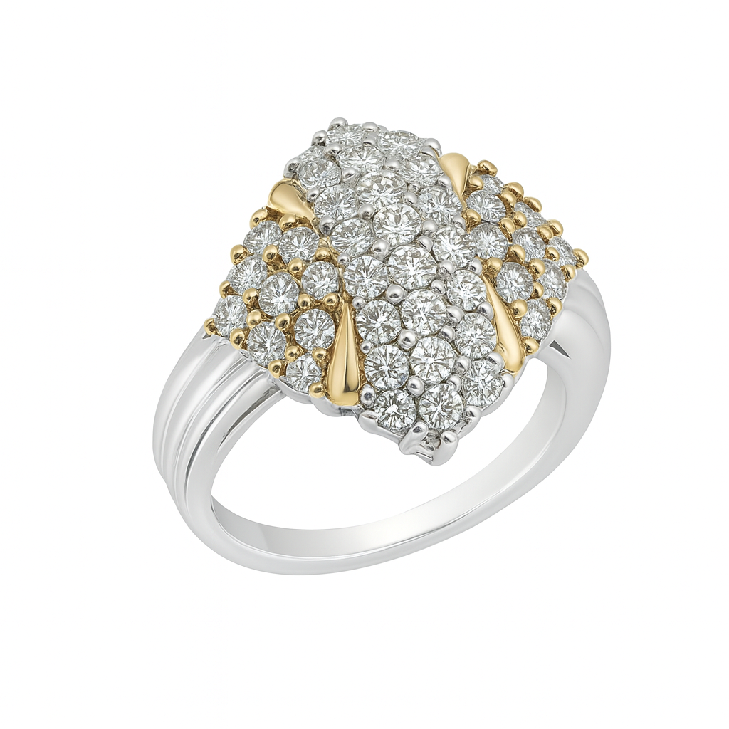 Two Tone Round-Cut Gemstones White Gold Ring