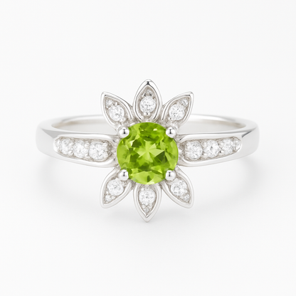Floral-Shape Peridot Round-Cut Birthstone Ring