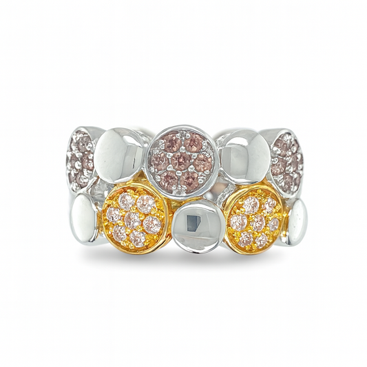 Modern Bubble-Style Round-Cut Gesmtone White Gold Ring