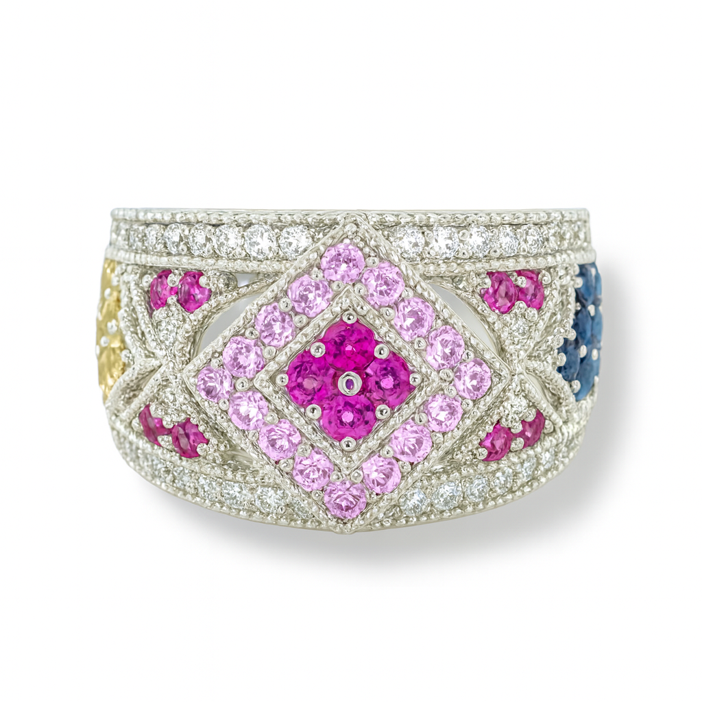 Multi-Gemstone White Gold Ring