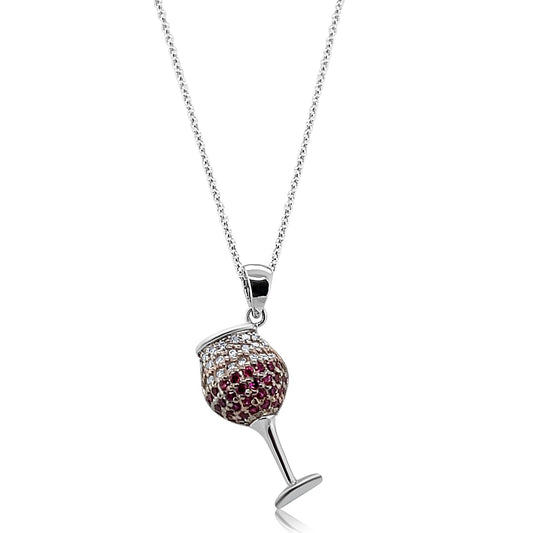 Rosé Sparkle Wine Glass Diamond Pendant
