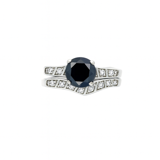 Black Round-Cut White Gold Ring