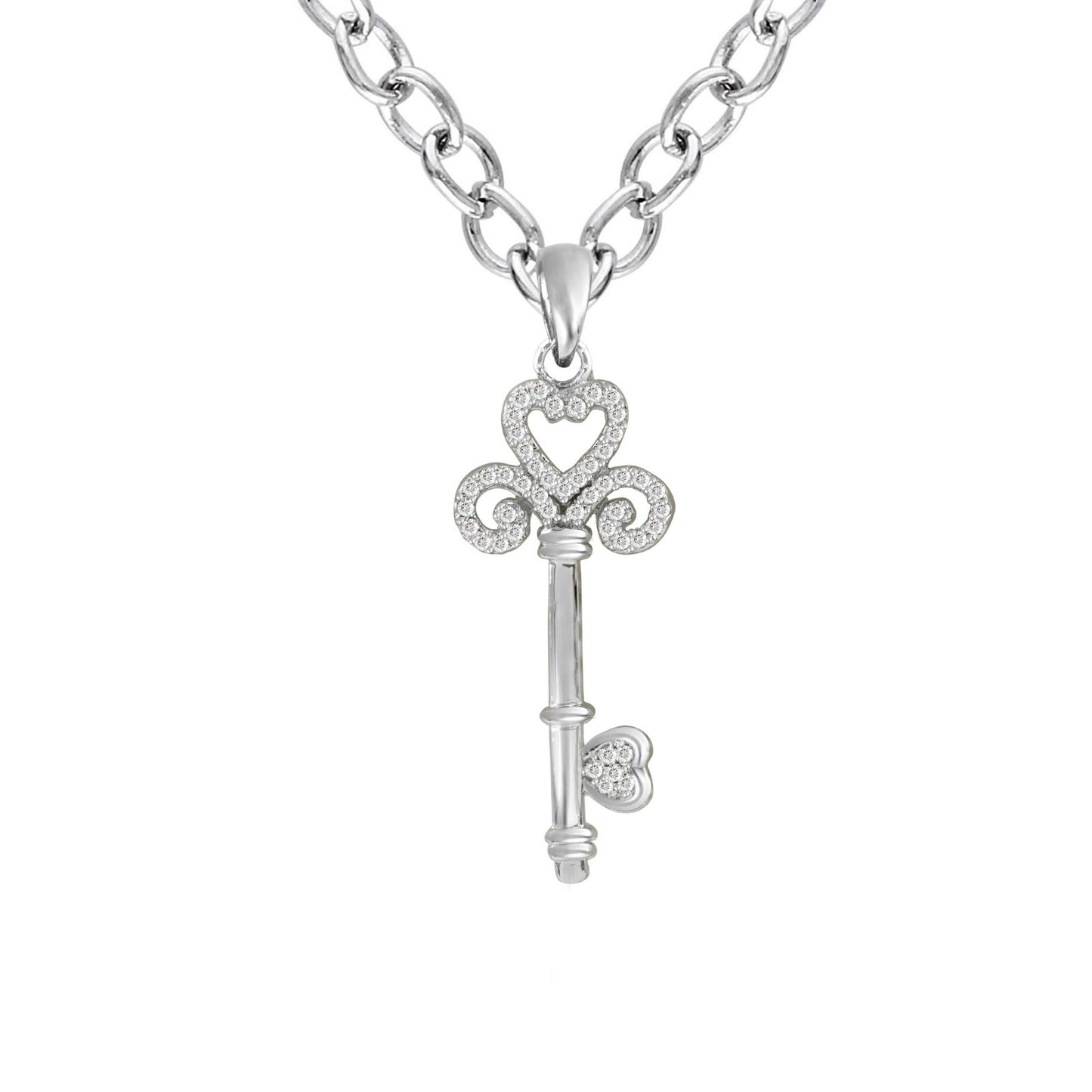 Diamond Heart Key Pendant