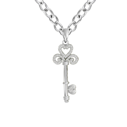 Diamond Heart Key Pendant