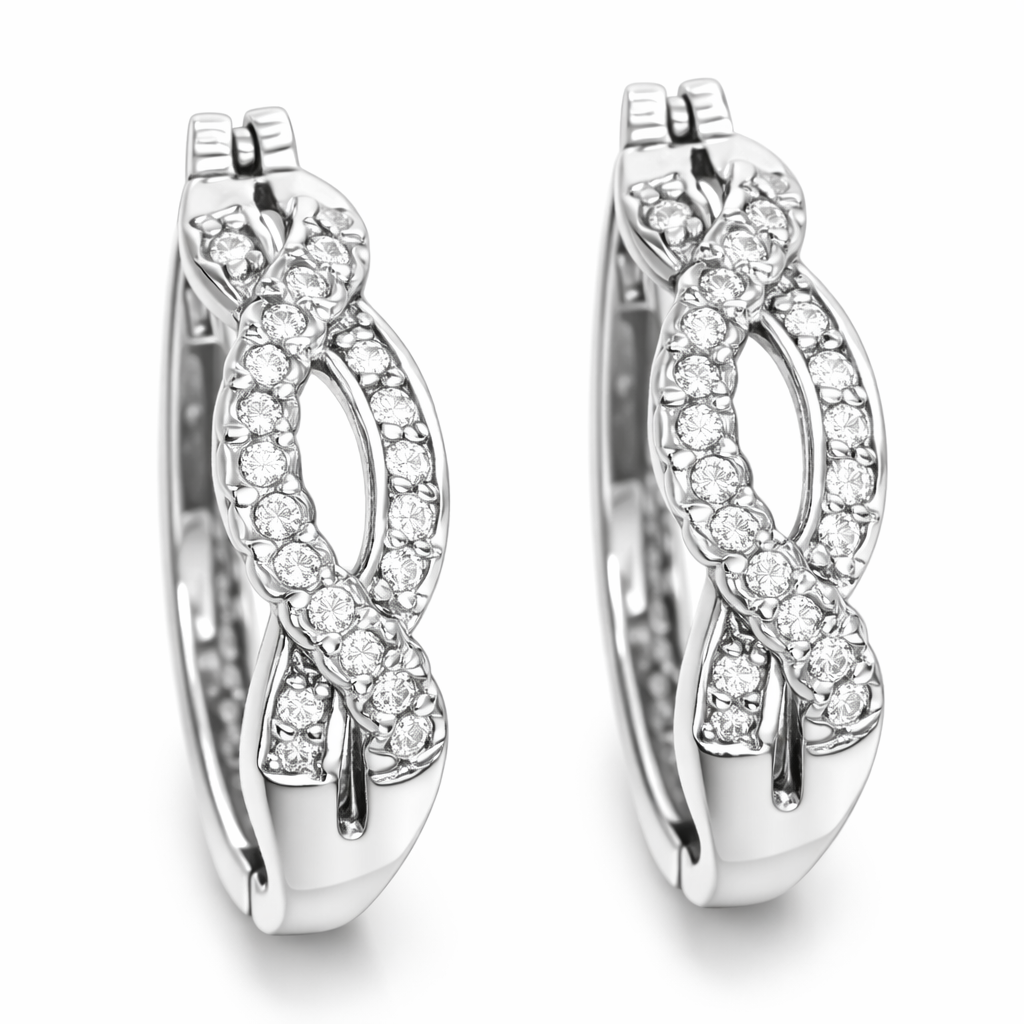 Eternal Twist Diamond Hoops White Gold Earrings