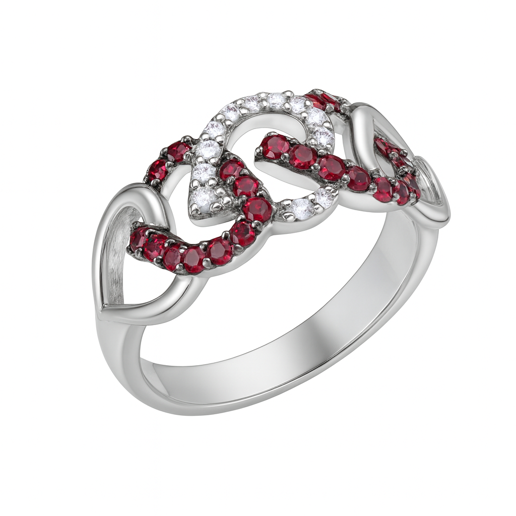 Heart Design Round-Cut White Gold Ring