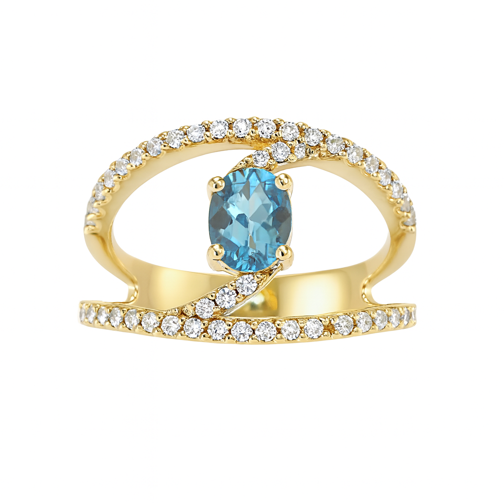 Blue Round-Cut Topaz Birthstone Gold Ring