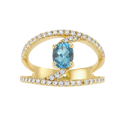 Blue Round-Cut Topaz Birthstone Gold Ring