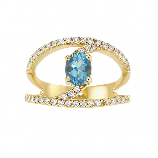 Blue Round-Cut Topaz Birthstone Gold Ring