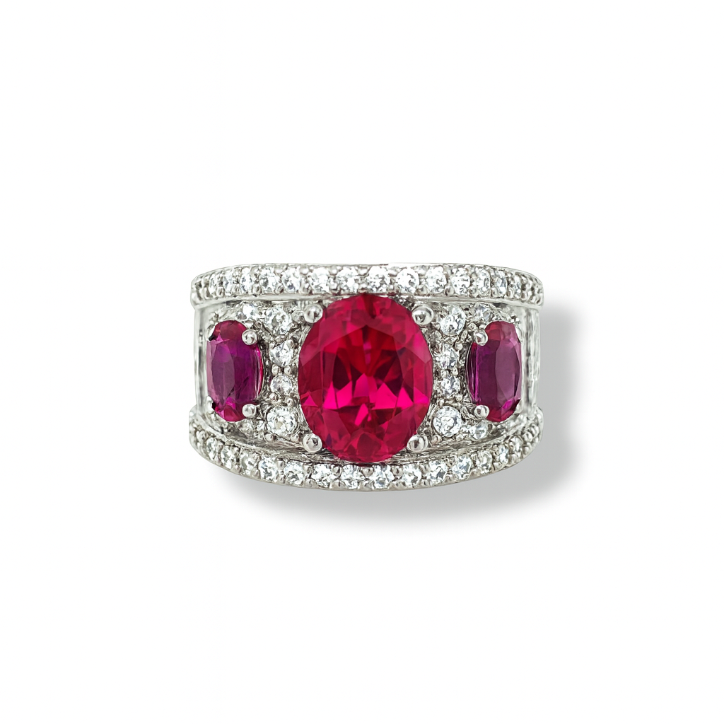 Trio Pink Oval-Cut Rubies Gold Ring