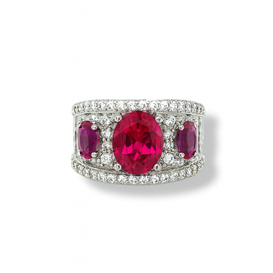 Trio Pink Oval-Cut Rubies Gold Ring