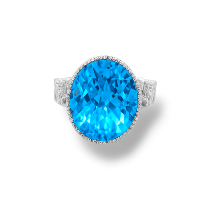 Blue Topaz Oval-Cut Birthstone Gold Ring