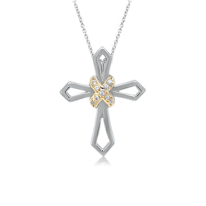Divine Radiance Two-Tone Diamond Cross Pendant