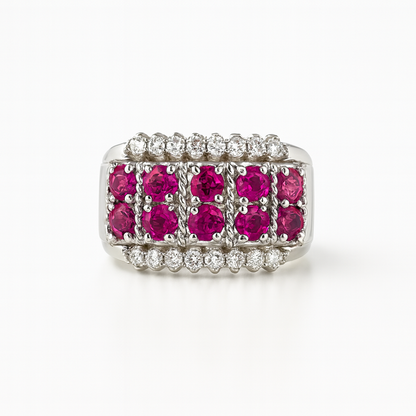 Round-Cut Pink Gemstones White Gold Ring