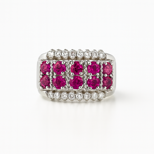 Round-Cut Pink Gemstones White Gold Ring
