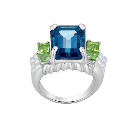 Blue Emerald-Cut Gemstone Birthstone Ring