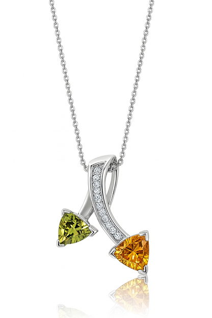 Green and Orange Saphire Triangular-Cut White Gold Pendant