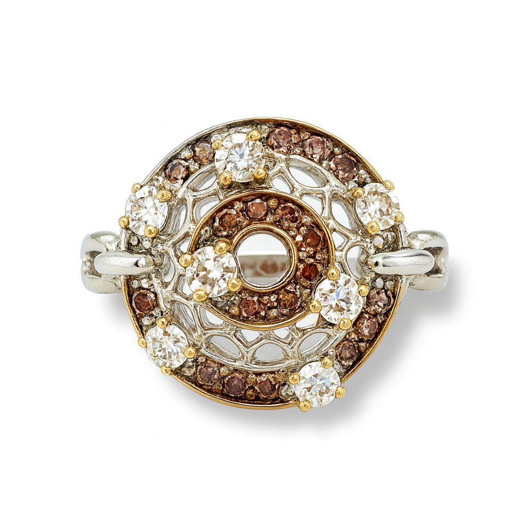 Choco-Champagne-White Round-Cut White Gold Ring