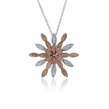 Starburst Floral Round-Cut Gemstones White Gold Pendant