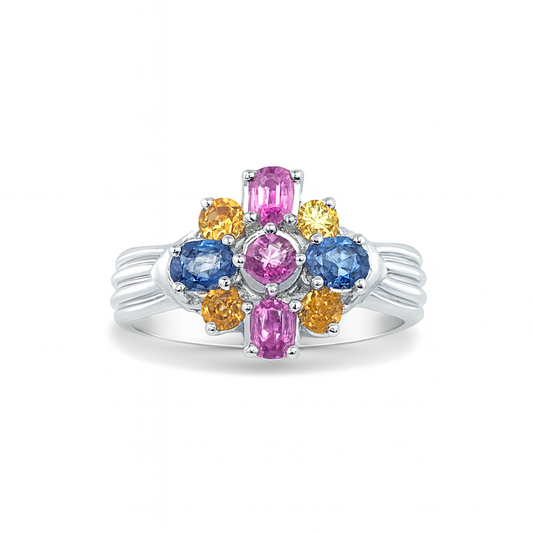 Multicolor Sapphire Oval-Cut White Gold Ring