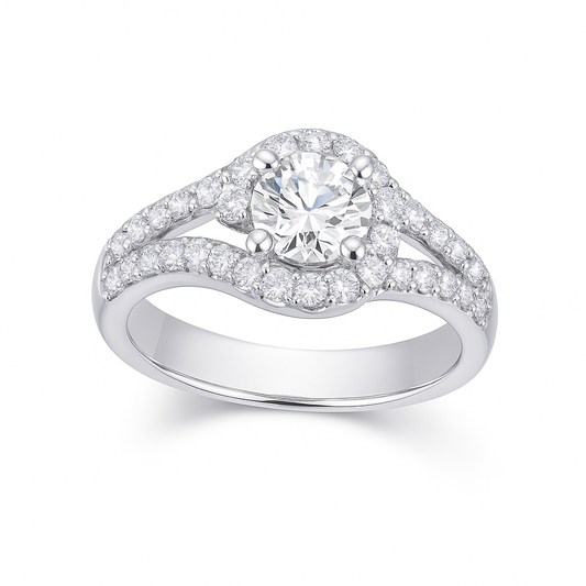 Round Brilliant Diamond-Cut White Gold Ring
