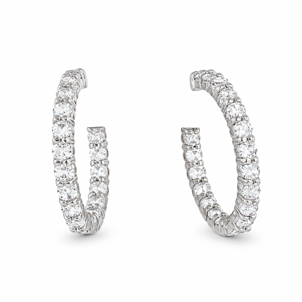 Eternal Spark Hoop White Gold Earrings