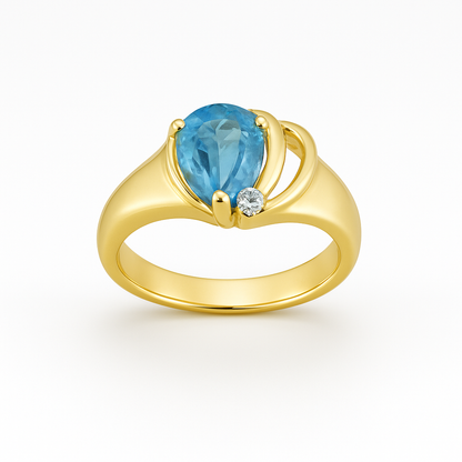 Blue Topaz Pear-Cut Birthstone Gold Ring