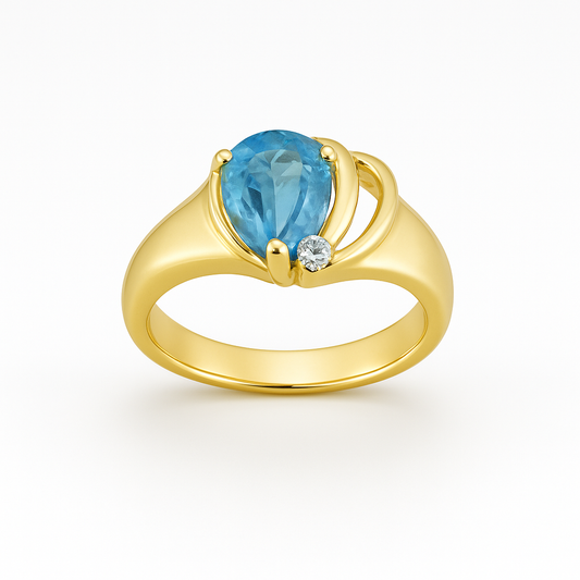 Blue Topaz Pear-Cut Birthstone Gold Ring