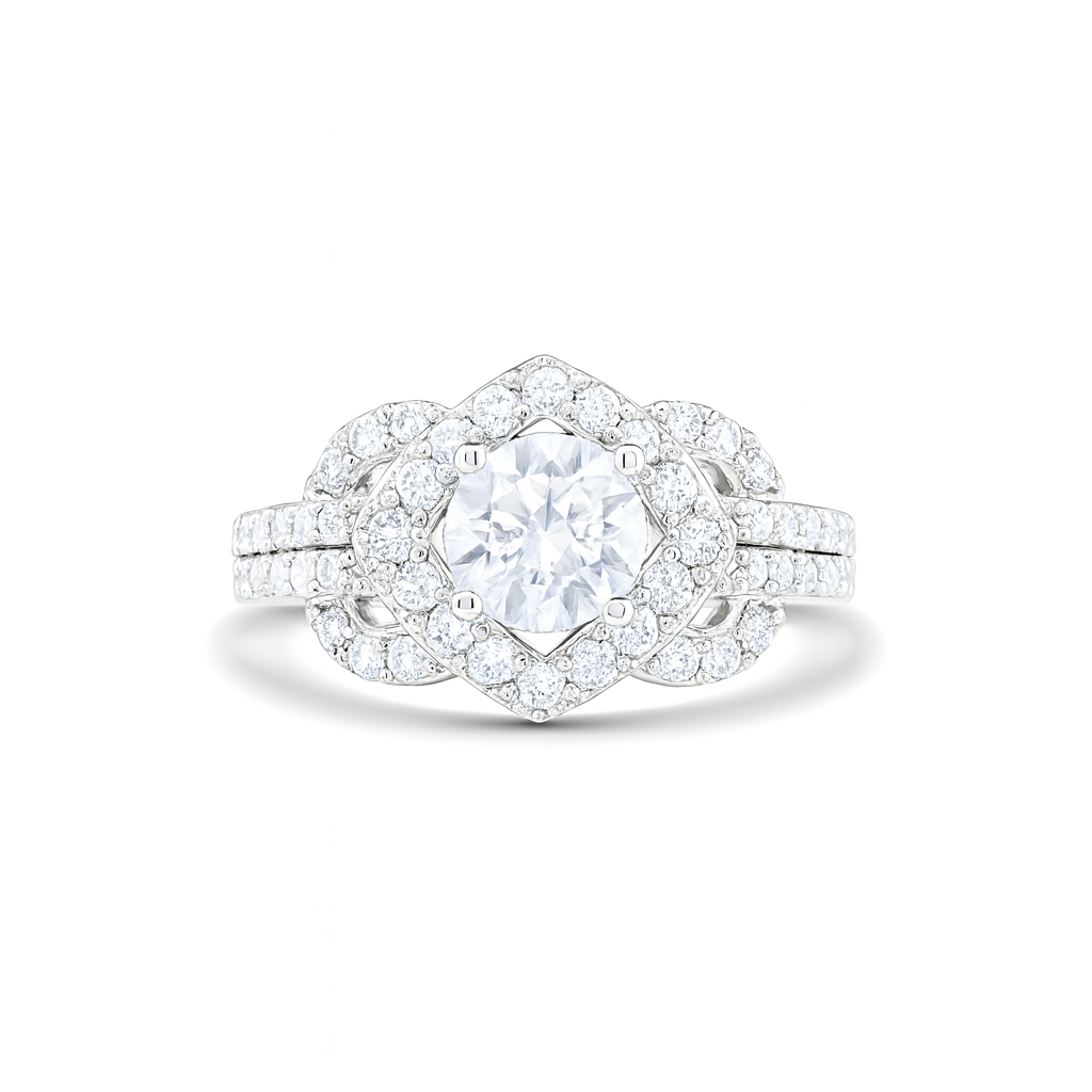 Floral-Inspired Round-Cut Gemstone Gold Ring