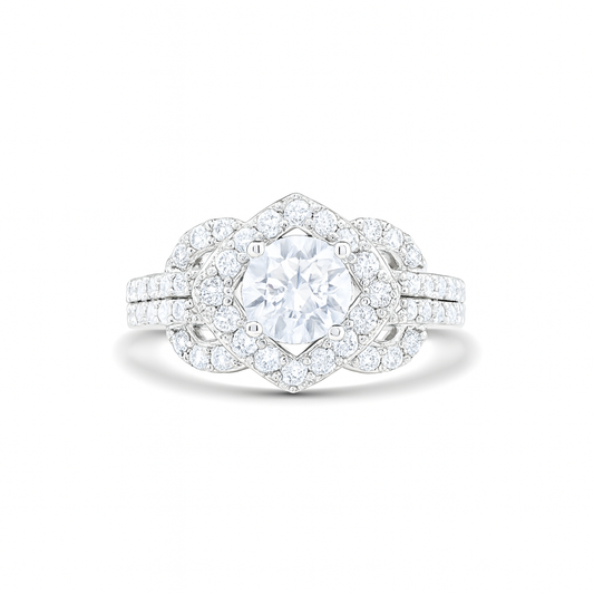 Floral-Inspired Round-Cut Gemstone Gold Ring