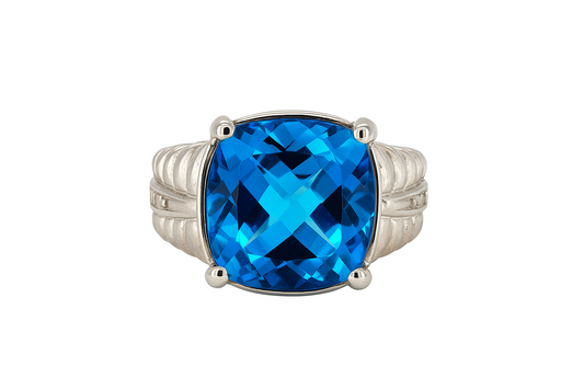 Blue Topaz Cushion-Cut White Gold Ring