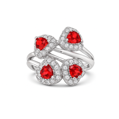 Red Ruby Bloom Cluster White Gold Ring