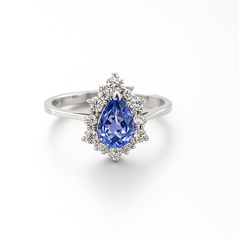 Purple Pear-Cut White Gold Ring