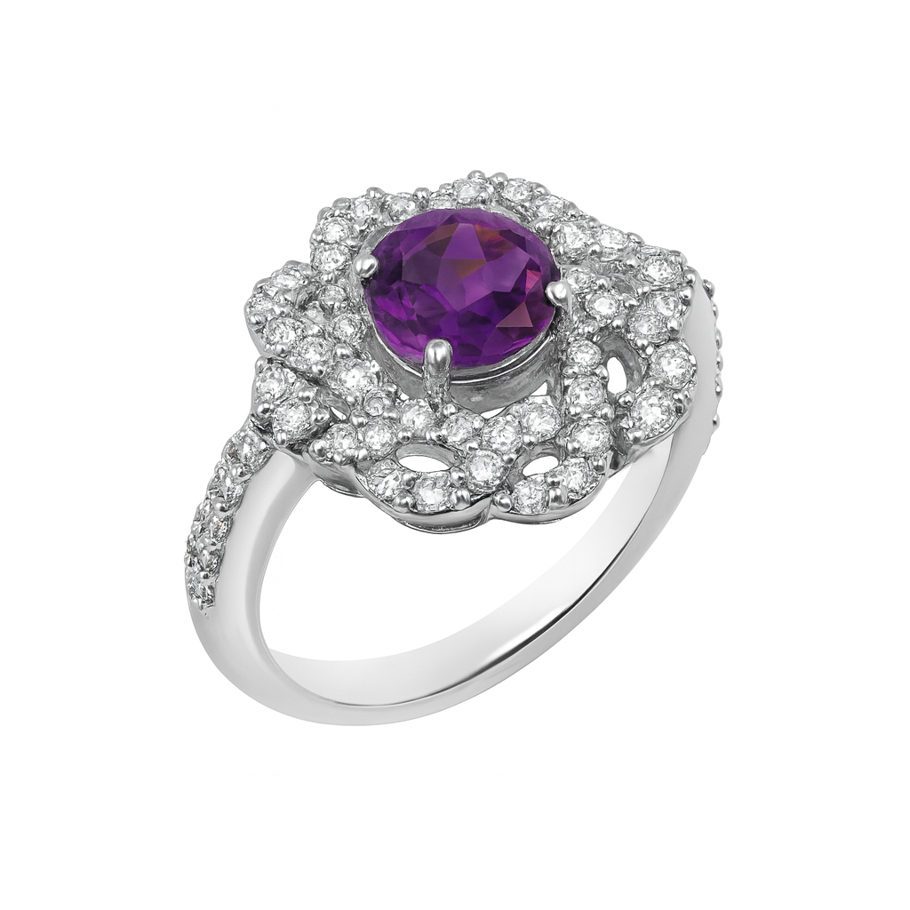 Amethyst Round-Cut Birthstone Gold Ring
